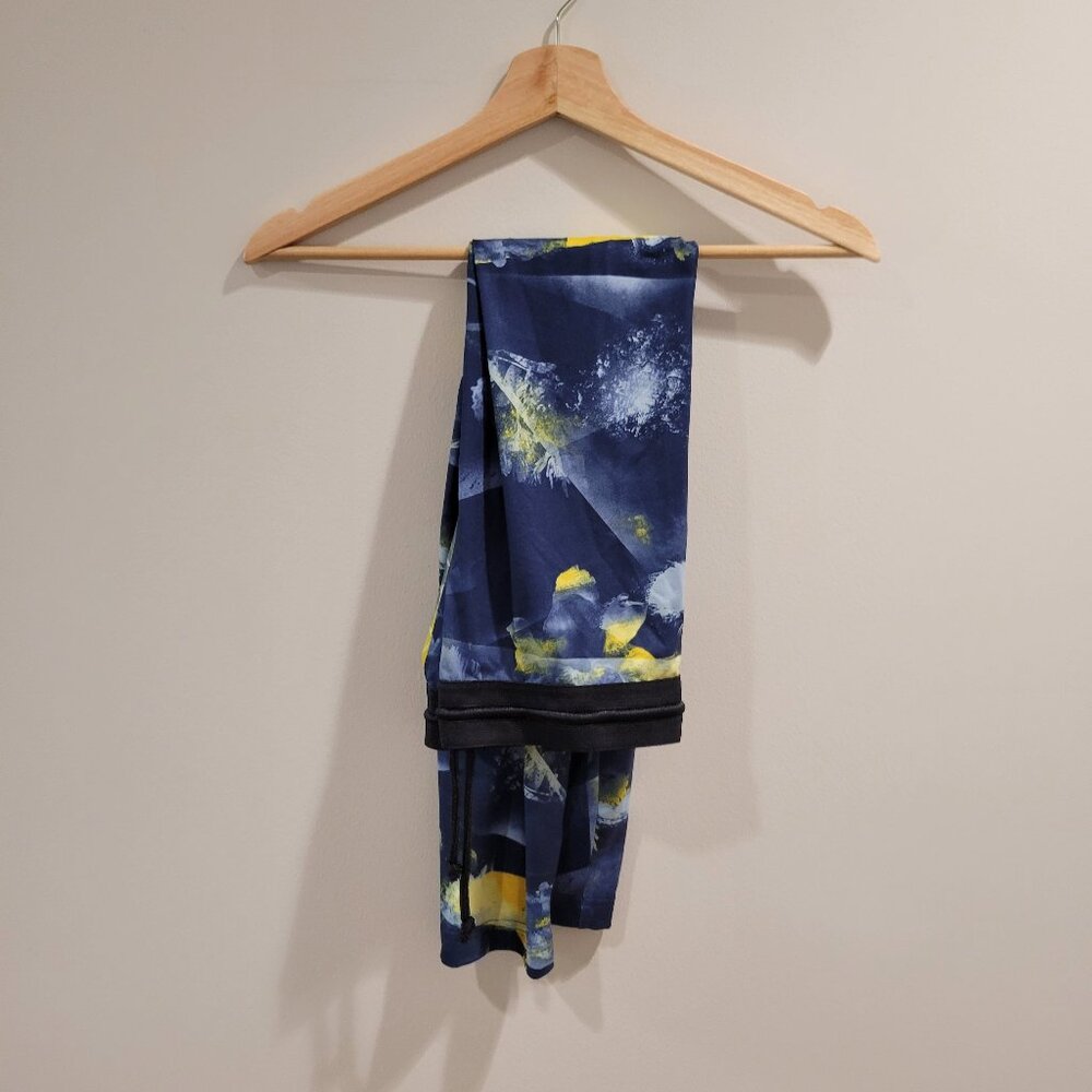 Adidas Slightly-cropped Soft Leggings with Drawstring, in Blue and Yellow floral